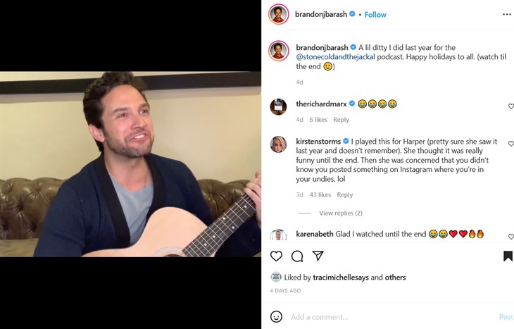 Brandon Barash Lights Up Instagram By Singing In Festive Underwear ...